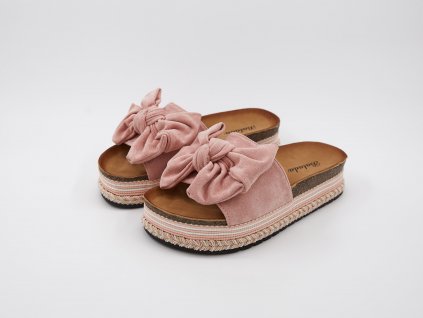 Pohled na pár Pantofle dámské orientálně zdobené s mašlemi růžové Hortenzia