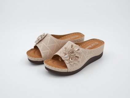 Pohled na pár Pantofle dámské ergonomické s ozdobnou květinou béžové Coral