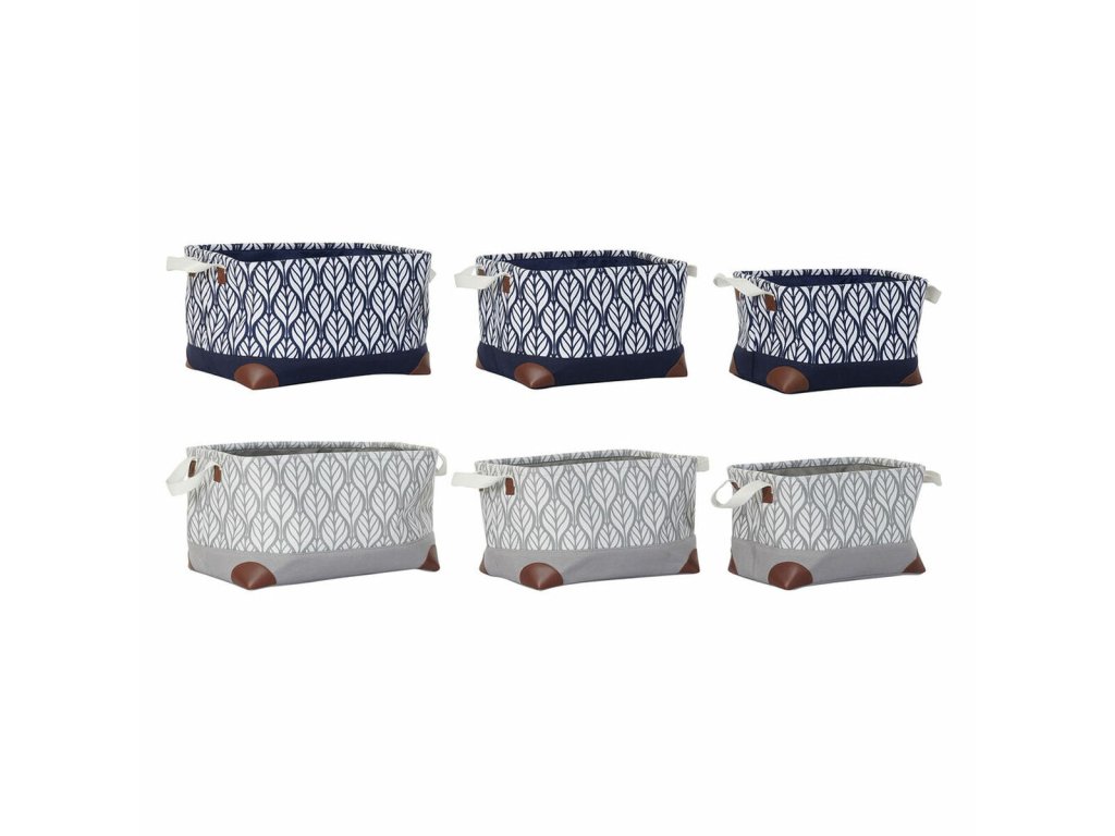 Súprava košíkov DKD Home Decor Biela Gaštanová Sivá Námornícka modrá List rastliny Boho 40 x 30 x 24 cm Plastické 3 Kusy (2 kuso