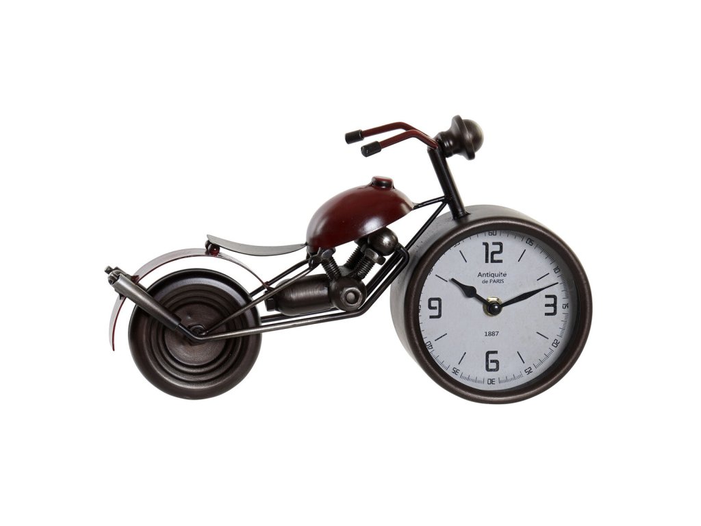 Stolné hodiny Home ESPRIT Červená Kov Sklo Drevo MDF Motocykel Vintage 32,5 x 10 x 18 cm