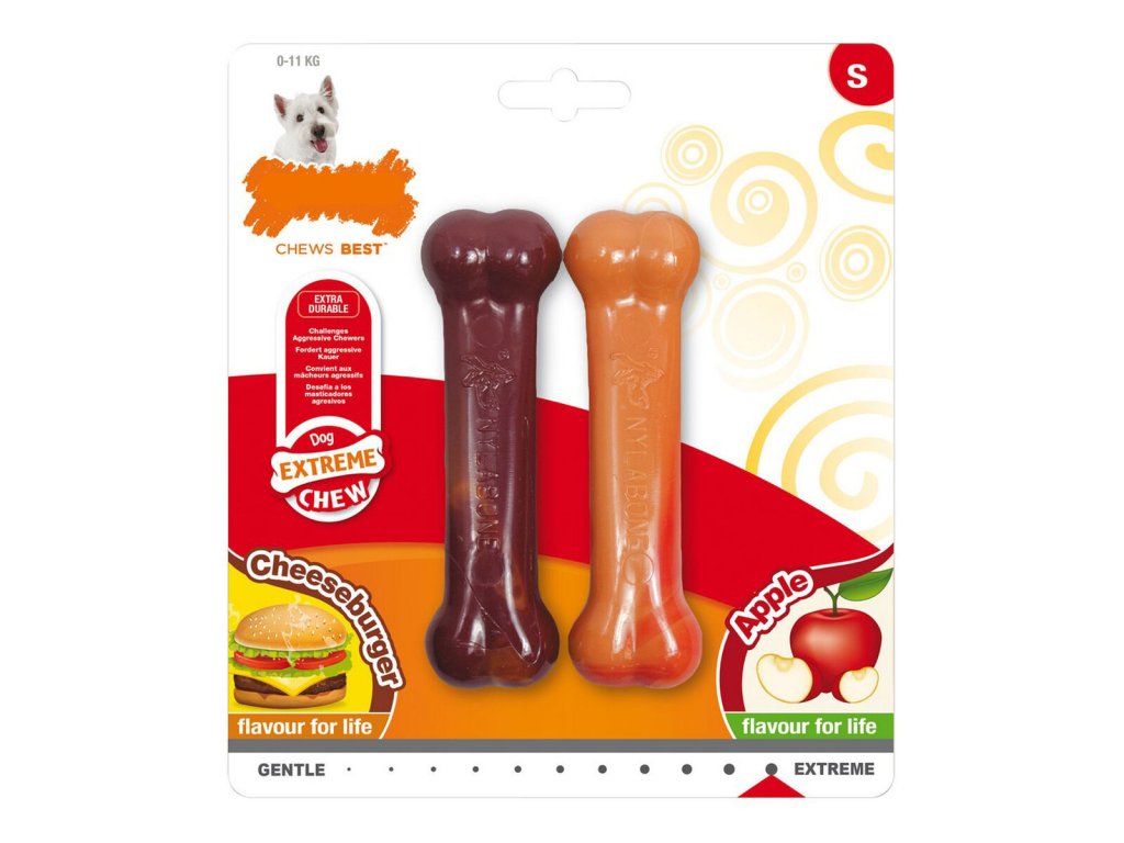 Hračka na žuvanie psa Nylabone Extreme Chew Twin Jablko Syr Hamburger Veľkosť S Nylón (2 pcs)