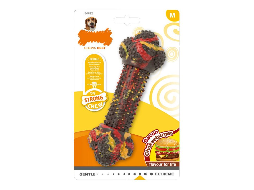 Hračka na žuvanie psa Nylabone Strong Chew Bacon Syr Hamburger Guma Veľkosť M