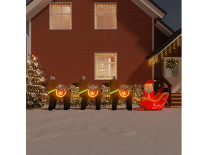Nafukovacia vianočná dekorácia Santa so sobmi s LED 138 cm