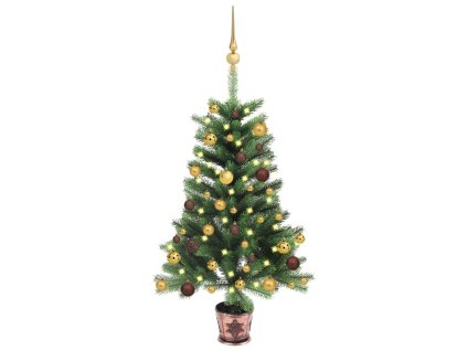 Osvetlený umelý vianočný stromček s guľami 65 cm, zelený