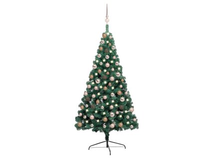 Osvetlený umelý polovičný vianočný stromček+gule, zelený 150 cm