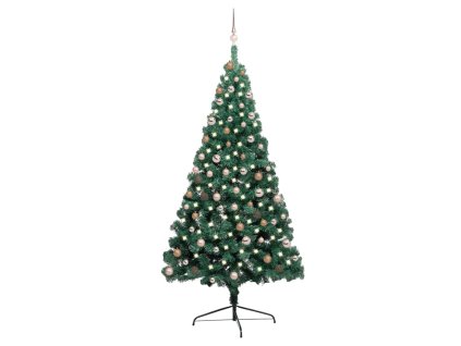 Osvetlený umelý polovičný vianočný stromček+gule, zelený 210 cm