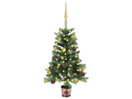 Osvetlený umelý vianočný stromček s guľami 90 cm, zelený