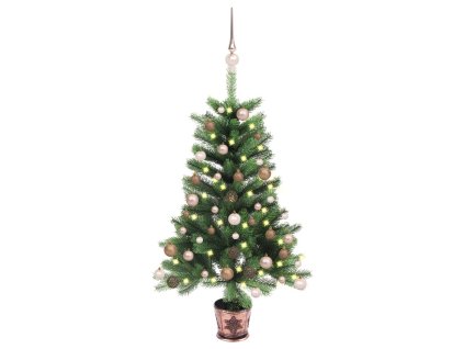 Osvetlený umelý vianočný stromček s guľami 65 cm, zelený