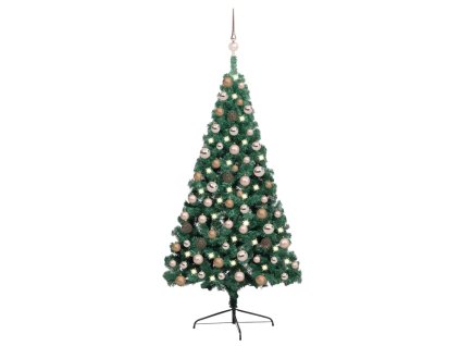 Osvetlený umelý polovičný vianočný stromček+gule, zelený 120 cm