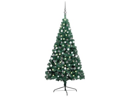 Osvetlený umelý polovičný vianočný stromček+gule, zelený 150 cm