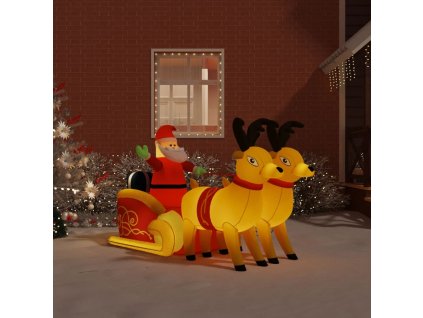 Nafukovacia vianočná dekorácia Santa so sobmi s LED 130 cm