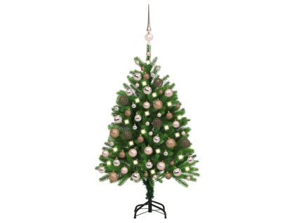 Osvetlený umelý vianočný stromček s guľami 120 cm, zelený