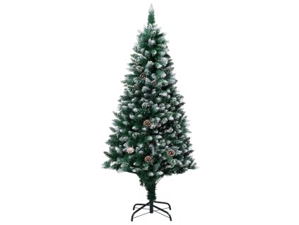 Zasnežený umelý vianočný stromček s borovicovými šiškami 180 cm
