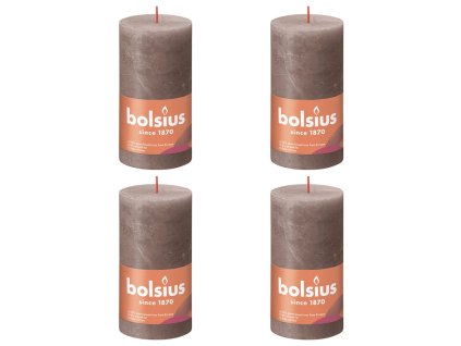 Bolsius Rustikálne valcové sviečky Shine 4 ks 130x68 mm, sivohnedé