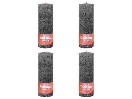 Bolsius Rustikálne valcové sviečky Shine 4 ks 190x68 mm, búrkovo sivé