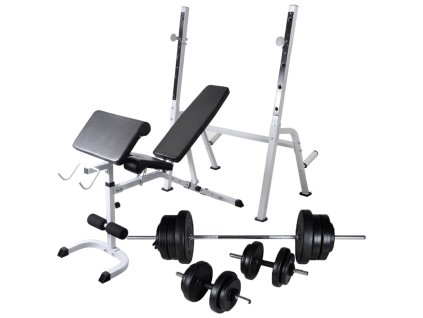VidaXL Posilňovacia lavica+stojan na závažia a sada činiek 60,5 kg