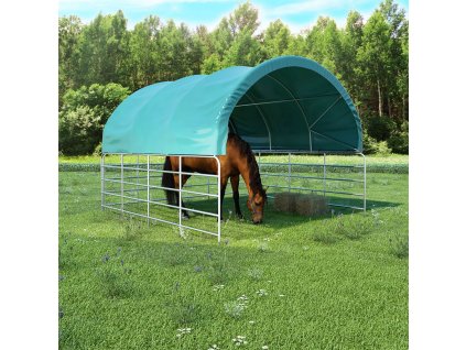 VidaXL Prístrešok pre dobytok PVC 3,7x3,7 m zelený