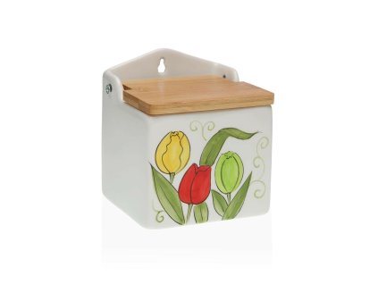 Soľnička s vrchnákom Versa Keramický Bambus Dolomite Tulipán 10 x 12,5 x 11 cm