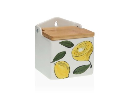 Soľnička s vrchnákom Versa Keramický Bambus Dolomite Citrón 10 x 12,5 x 11 cm