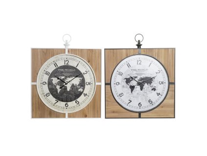 Nástenné hodiny DKD Home Decor Čierna Biela Železo Vintage 60 x 4,5 x 60 cm Drevo MDF Mapa Sveta (2 kusov)