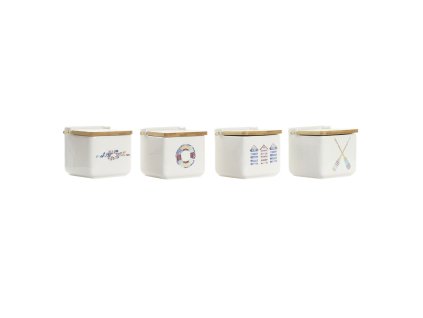 Soľnička s vrchnákom DKD Home Decor Námornícka modrá Viacfarebná Bambus Dolomite 12,5 x 12,5 x 11,5 cm