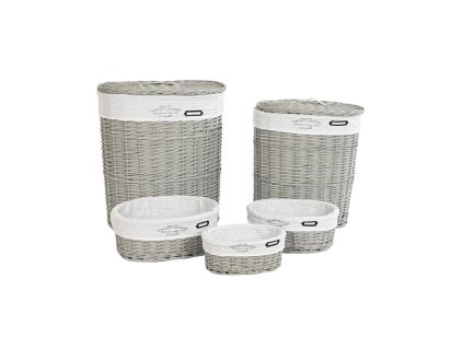 Sada košíkov DKD Home Decor Biela Sivá prútený 51 x 37 x 56 cm 52 x 38 x 57 cm (5 Kusy)