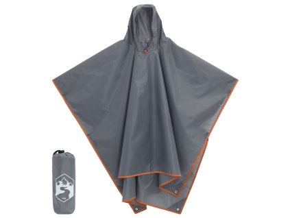 Pončo do dažďa s kapucňou dizajn 2 v 1 sivo-oranžové 223x145 cm