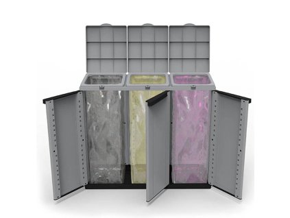 Odpadkový kôš na recyklovanie Ecoline Čierna/Sivá 3 dvere (102 x 39 x 88,7 cm)