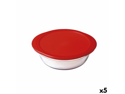 Okrúhla nádoba s vrchnákom Ô Cuisine Cook & Store 21 x 21 x 7 cm Červená 1,1 L Silikónové Sklo (5 kusov)