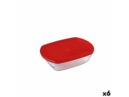 Obdĺžniková nádoba s vrchnákom Ô Cuisine Cook&store Ocu Červená 400 ml 17 x 10 x 5 cm Sklo Silikónové (6 kusov)