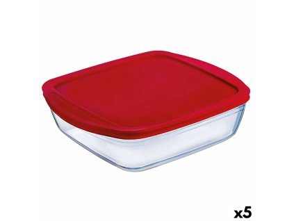 Štvorcová nádoba s vrchnákom Ô Cuisine Cook&store Ocu Červená 2,2 L 25 x 22 x 5 cm Sklo Silikónové (5 kusov)