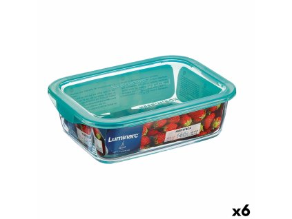Obdĺžniková nádoba s vrchnákom Luminarc Keep'n Lagon 12 x 8,5 x 5,4 cm Tyrkysový 380 ml Sklo (6 kusov)