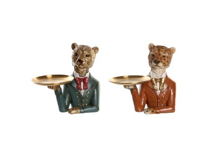 Dekoratívne postava DKD Home Decor 17,5 x 11 x 23,5 cm Modrá Zlatá Gaštanová Leopard Koloniálny štýl (2 kusov)