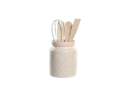 Nádoba na kuchynské náradie DKD Home Decor Ružová Kov Biela Dolomite Drevo MDF 12 x 12 x 25 cm (5 kusov)