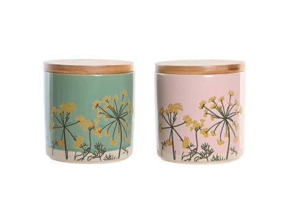 Loď DKD Home Decor 11,5 x 11,5 x 12 cm Kvetinový Ružová zelená Bambus Kamenina Shabby Chic (2 kusov)