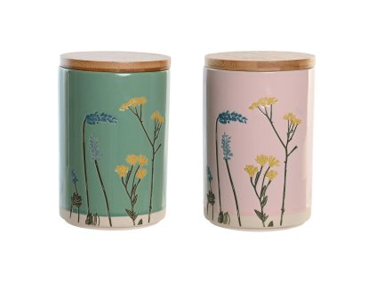 Loď DKD Home Decor 11,5 x 11,5 x 17,5 cm Kvetinový Ružová zelená Bambus Kamenina Shabby Chic (2 kusov)