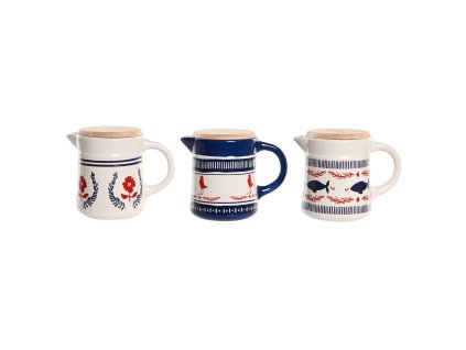 Nádoba na olej na mäso alebo ryby DKD Home Decor Červená Modrá Nerezová oceľ Biela Kamenina Drevo MDF 680 ml 3 kusov