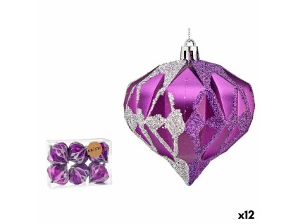 Sada vianočných gúľ Diamant Purpurová Striebristý Plastické 8 x 9 x 8 cm (12 kusov)