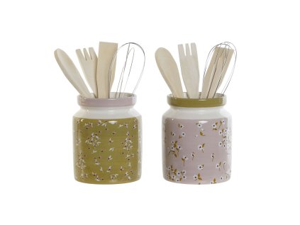 Nádoba na kuchynské náradie DKD Home Decor zelená Fialová Kov Drevo MDF 12 x 12 x 25 cm (2 kusov)