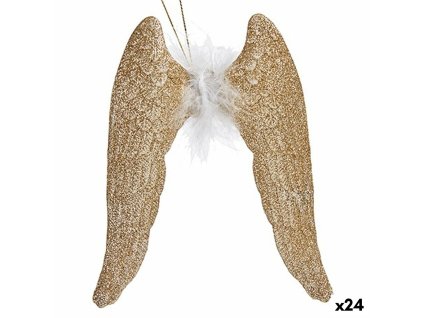 Vianočná ozdoba Krídla anjela champagne Plastické Trblietky 12,5 x 15 x 2,5 cm (24 kusov)