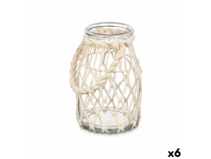 Svietnik Loď Biela Transparentná Sklo Lano 14 x 21 cm (6 kusov)