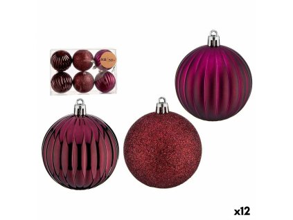 Sada vianočných gúľ S členitosťou Purpurová PVC Ø 7 cm (12 kusov)