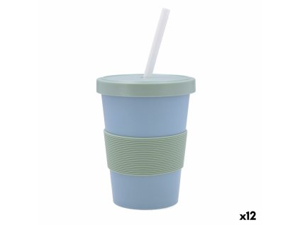 Pohár so Slamkou s Quid Inspira S vrchnákom 480 ml Modrá Plastické (12 kusov)