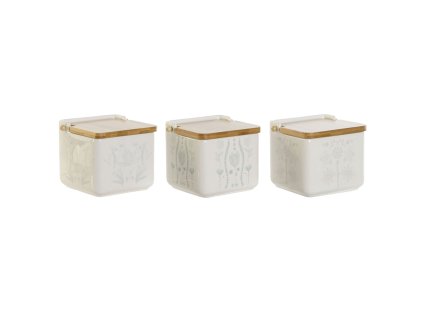 Soľnička s vrchnákom DKD Home Decor Modrá Biela zelená Fialová Bambus Scandi 750 ml 14 x 12,5 x 12 cm (3 kusov)