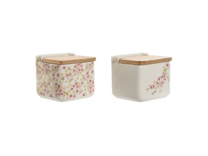 Soľnička s vrchnákom Home ESPRIT Biela Ružová Fialová Bambus 750 ml 14 x 12,5 x 12 cm (2 kusov)