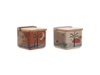 Soľnička s vrchnákom Home ESPRIT Béžová Ružová Terakota Fialová Bambus 750 ml 14 x 12,5 x 12 cm (2 kusov)
