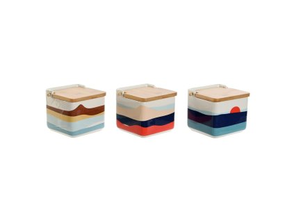 Soľnička s vrchnákom Home ESPRIT Modrá zelená Ružová Fialová Bambus Tropické 750 ml 14 x 12,5 x 12 cm (3 kusov)