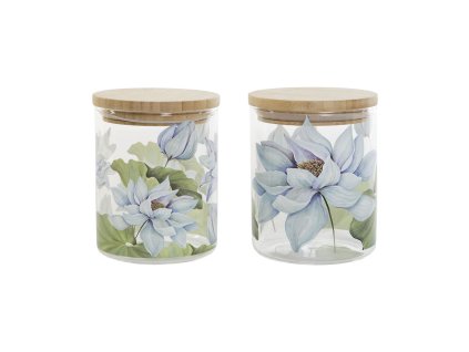 Loď DKD Home Decor Modrá Biela zelená Prírodná Silikónové Bambus Borokremičité sklo 700 ml 10 x 10 x 13 cm (2 kusov)