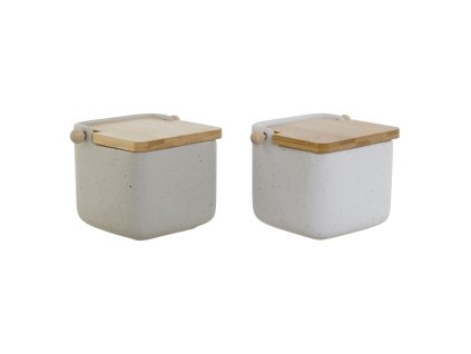 Soľnička s vrchnákom Home ESPRIT Biela Béžová Prírodná Bambus Dolomite 15 x 12 x 11 cm (2 kusov)