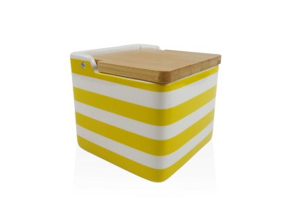 Soľnička s vrchnákom Versa Žltá Keramický Bambus Dolomite Oruhy 12,2 x 11,5 x 12,2 cm